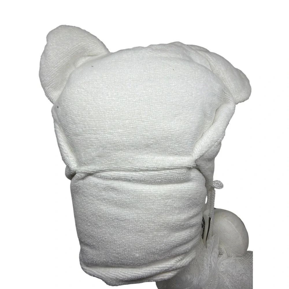 Holiday Time Hooded Bath Towel White Polar Bear Animal Set Loofah 2-Pc 23x51